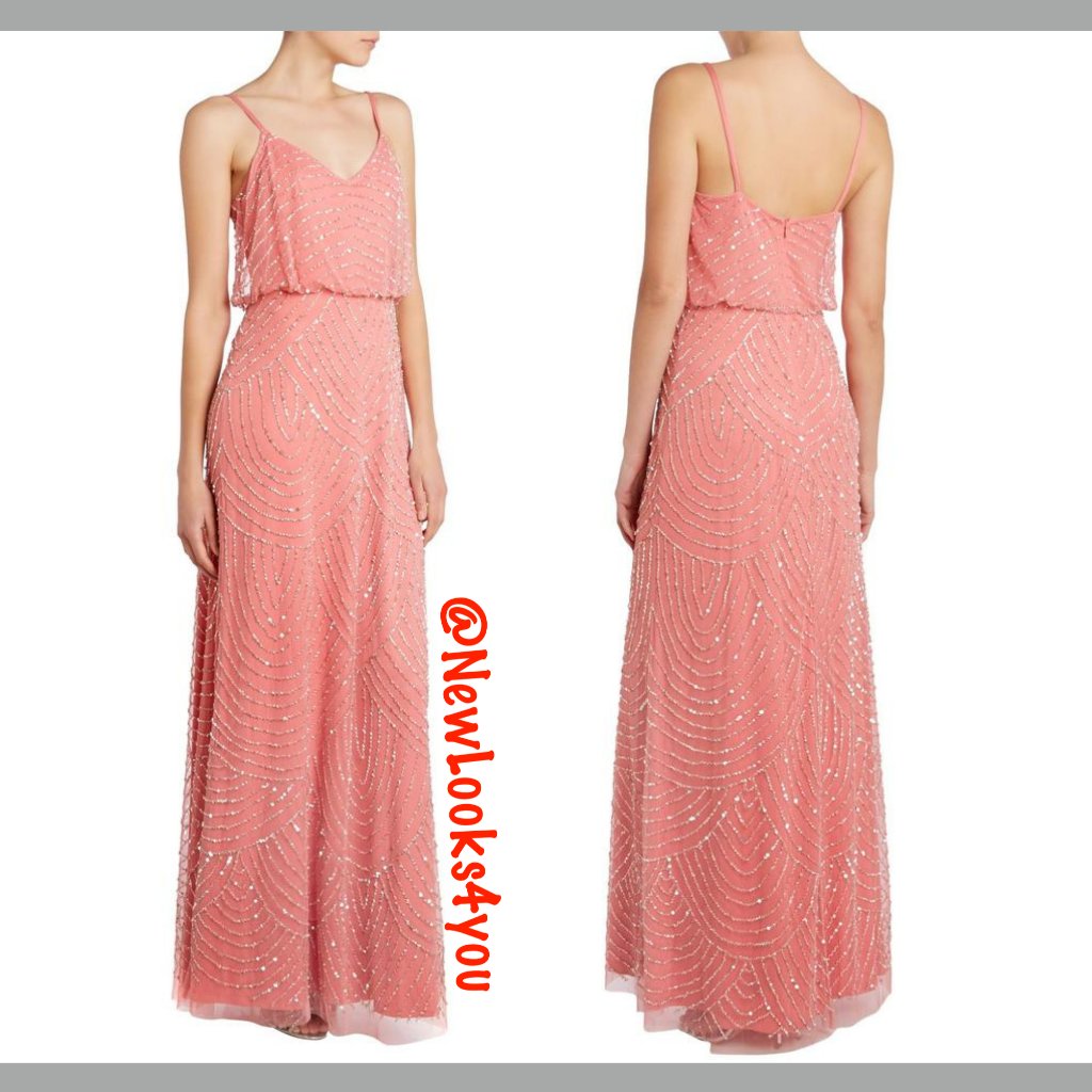 New Adrianna Papell Art Deco Beaded Blouson Gown In Sorbet Pink [Sz 10 ]